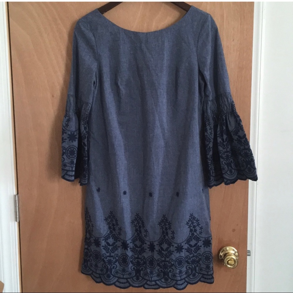Eliza J Embroidered Chambray Shift Dress